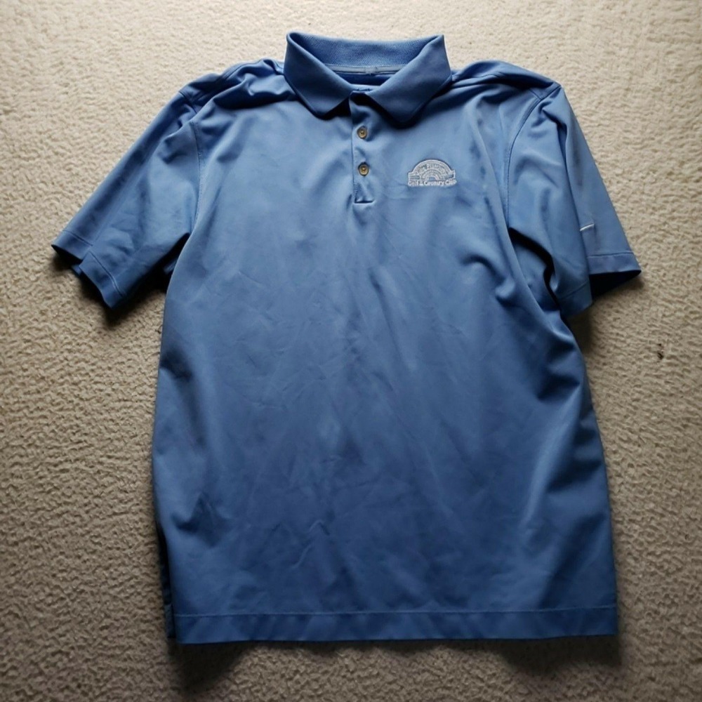 Nike Golf Dri-FIT Polo Shirt Mens L Blue Solid Golf & Country Club Logo Top